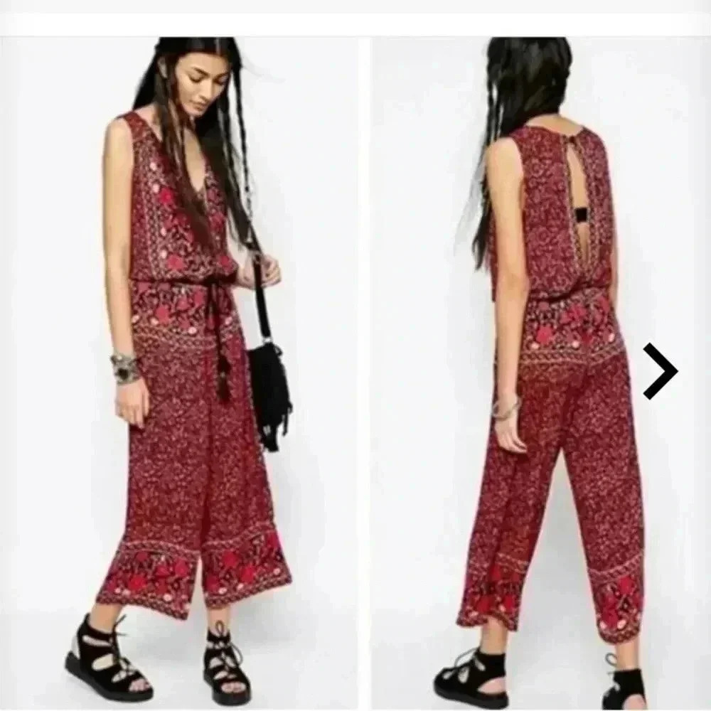 Free People Floral Print Culotte Style Tank Romper - Picture 2 of 9